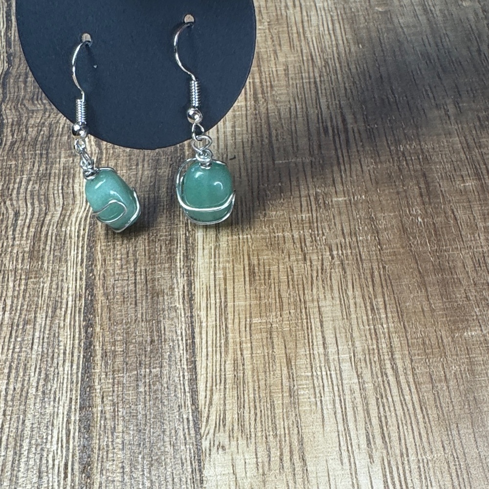 Wire Wrapped Green Aventurine Dangle Earrings